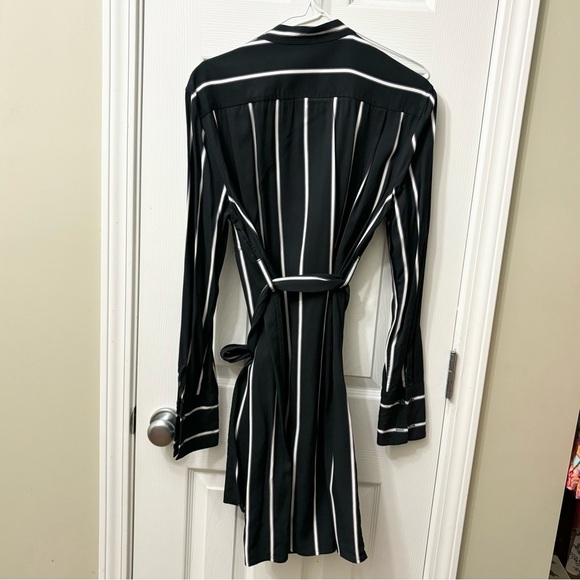 Equipment Ravena Silk Blend Stripe Belted Collarless Shirt Dress Womens Sz Large - Picture 6 of 8